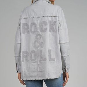 ELAN Rock & Roll Denim Shacket Jacket for Women (Pale Grey)